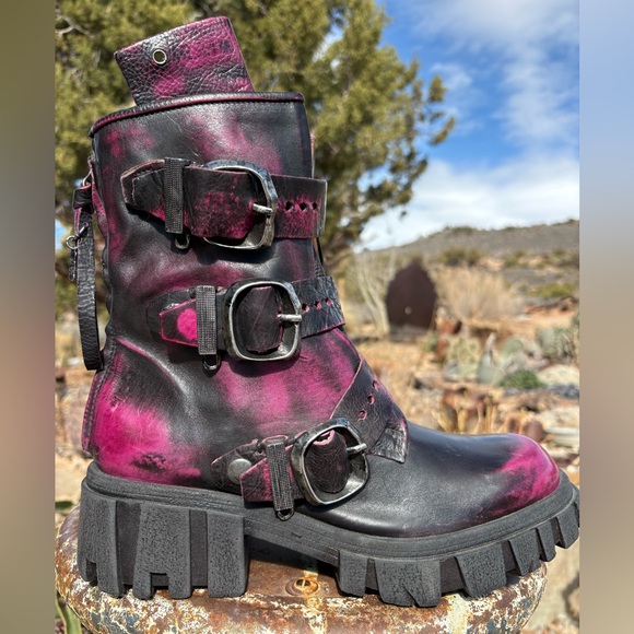 A.S.98 HAMISH FUCHSIA DAMI MOTO BRUSH OFF PLATFORM BIKER BOOTS - Picture 6 of 16